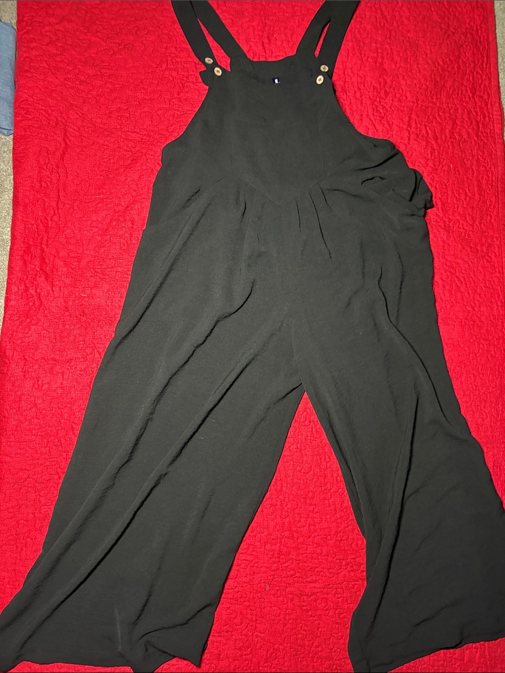 Black Wide-Leg Strap Jumpsuit with Buttoned Bib